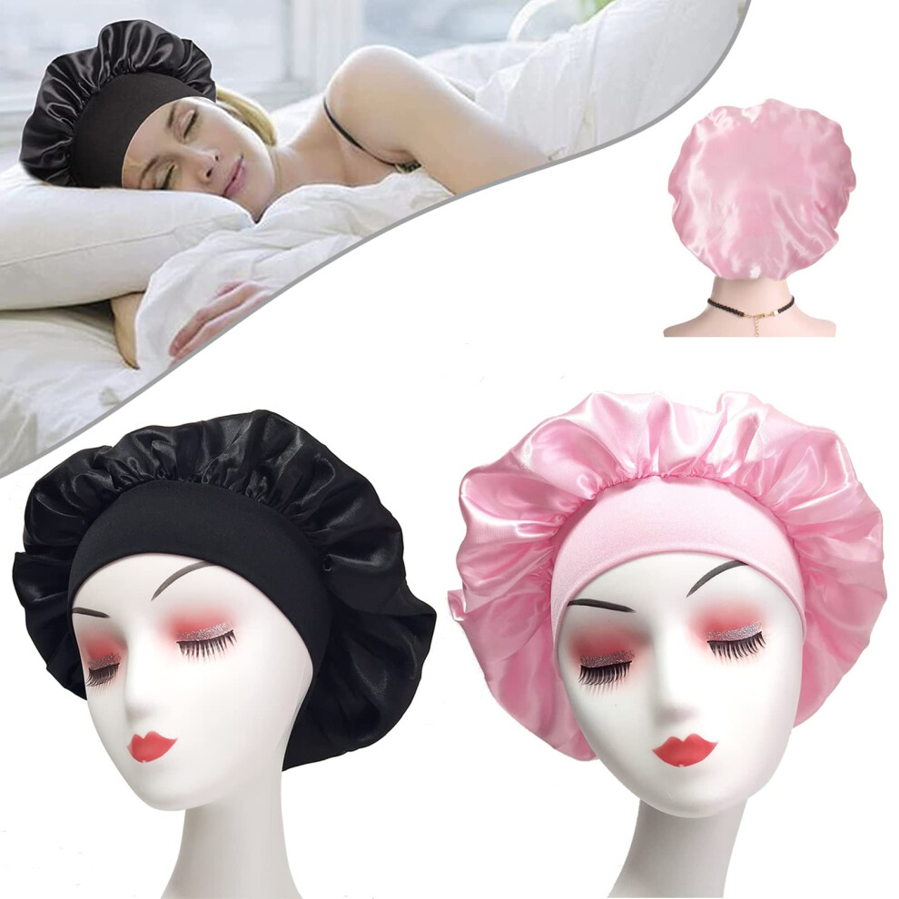 Mufekum Hair Bonnet For Sleeping, Wide Band Satin Bonnet, Night Sleep Cap Silk Bonnet