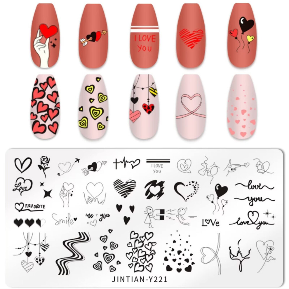 Runrayay Heart Nail Stamp Plate, Valentine's Day Theme Nails Art Stamping Stencils