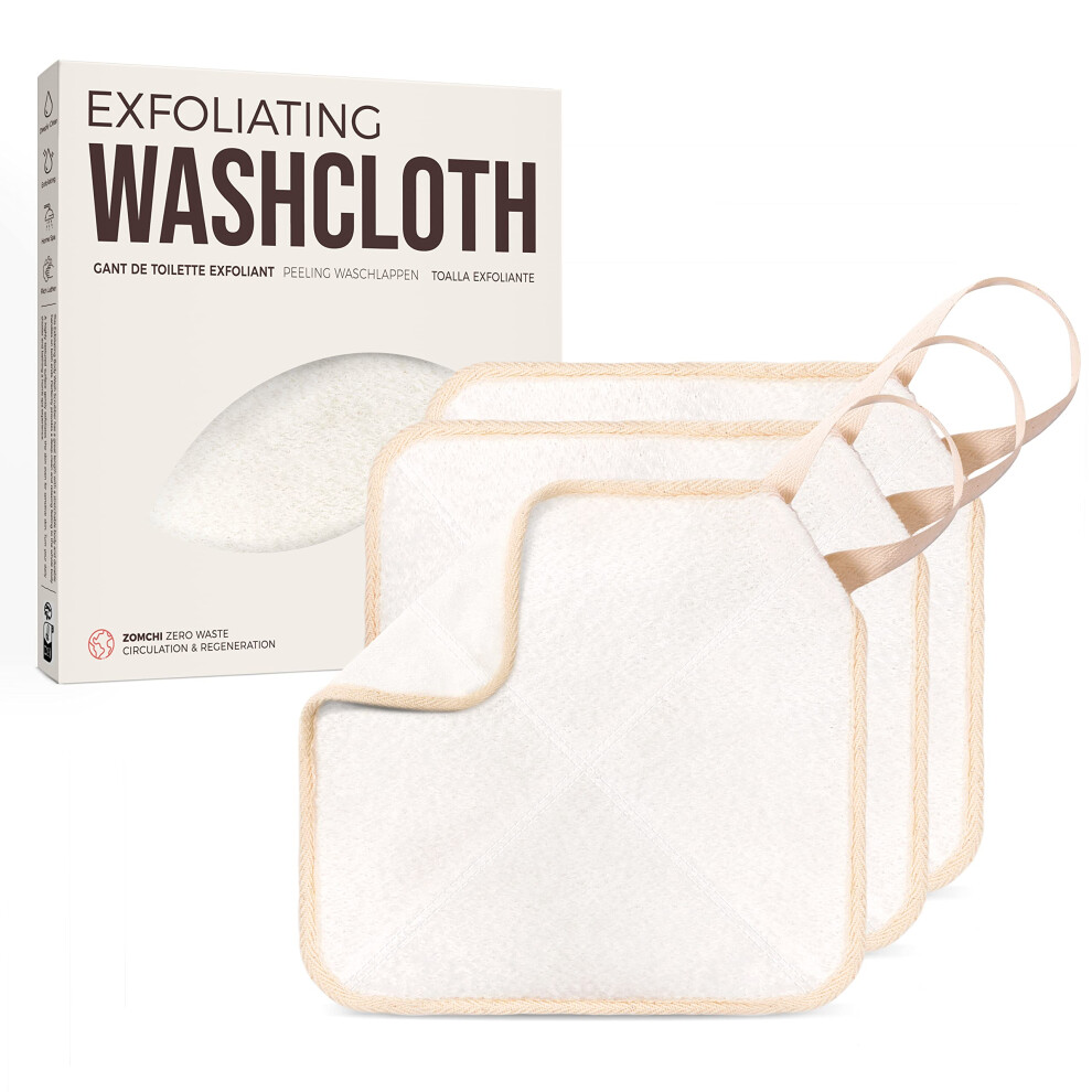 Zomchi White 3 Pack Exfoliating Washcloths, Premium Face And Body Wash Cloths With Softness And Chafing On Two Sides, Bath Towels For Men And Women (White)