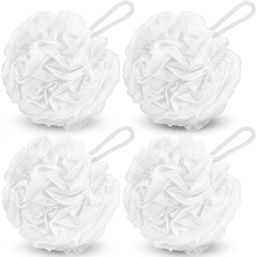 Verinixus White Loofah Sponge Shower Puff Â 4 Pack Mesh Bath Sponges & Body Scrubbers | Exfoliating Shower Poufs For Men & Women