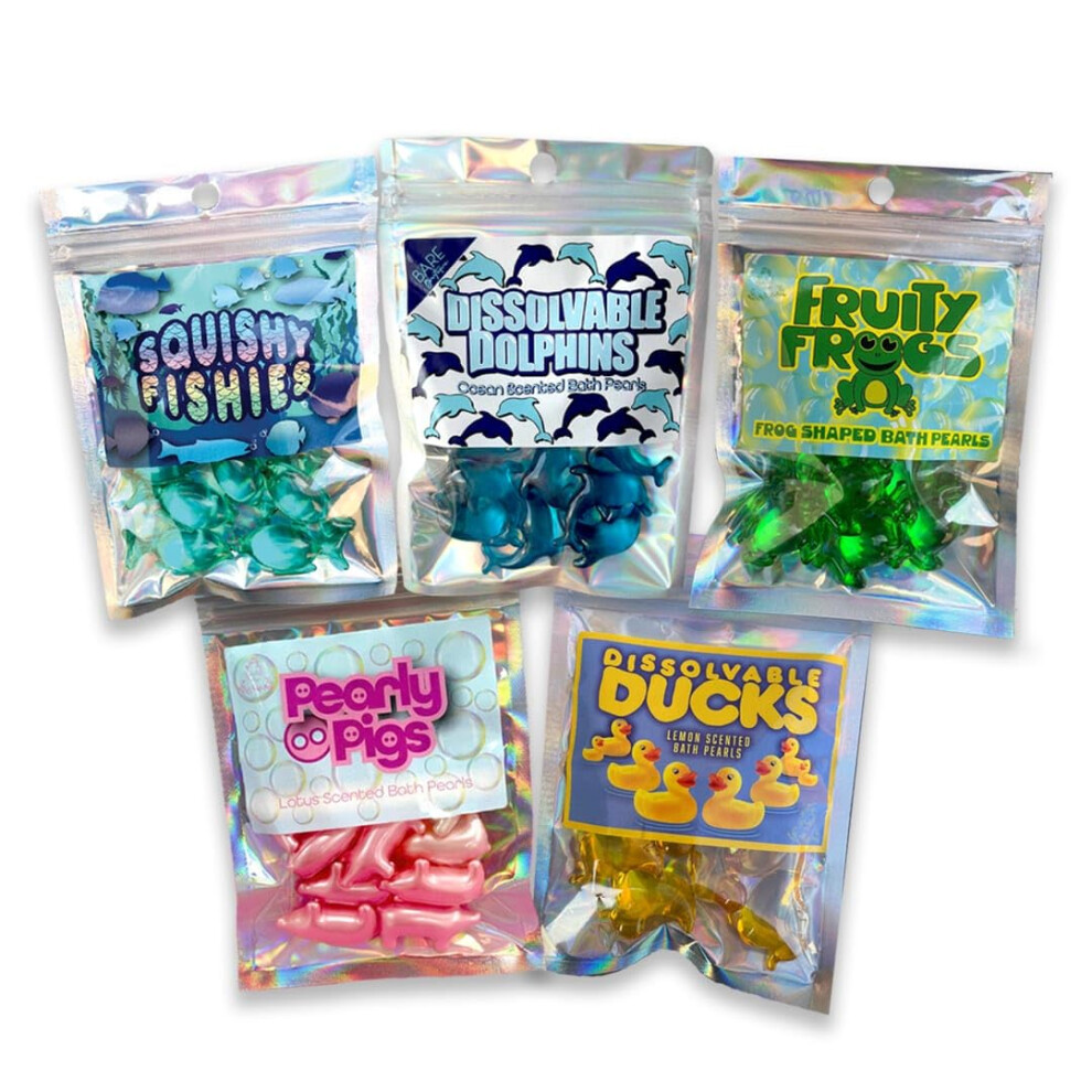 Bare Boutique 50 Bath Pearls - Animal Bath Bundle 10 X Pigs, 10 X Dolphins, 10 X Frogs, 10 X Ducks, 10 X Fish Bath Oil Beads, Fun Gift For Her