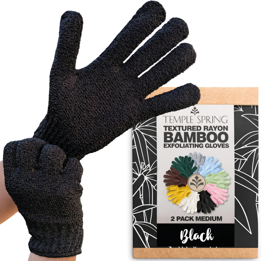 Temple Spring Exfoliating Glove, Carbonized Rayon Bamboo Body Scrubber, Loofah Exfoliating Mitt, Shower Scrubber Wash Cloth, Body Exfoliator Scrub