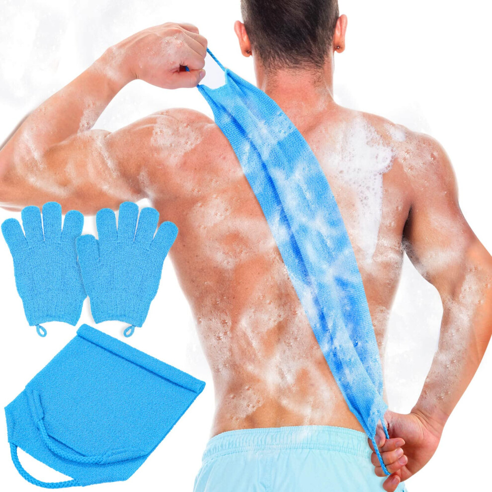 Anezus Exfoliating Back Scrubber Bath Gloves Set, Exfoliating Shower Towel With Shower Gloves For Body Scrub