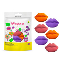 BODYNESS Juicy Kisses Bath Bomb Set – 6 x 40g Lip-Shaped Bathbomb with Cocoa Butter, Watermelon, Peach & Grape Scents