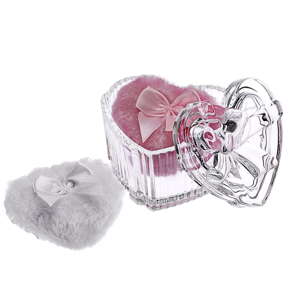 Sumtree Glass Body Powder Container And Puffs, Dusting Powder Container With 2 Puffs Washable And Reusable For Women
