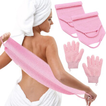 LUFFLOK Bath Sets, 2Pcs Exfoliating Glove and 2Pcs Body Scrubber, Back Scrubbers for Use in Shower, Exfoliating Mitt and Exfoliating Towel for Body
