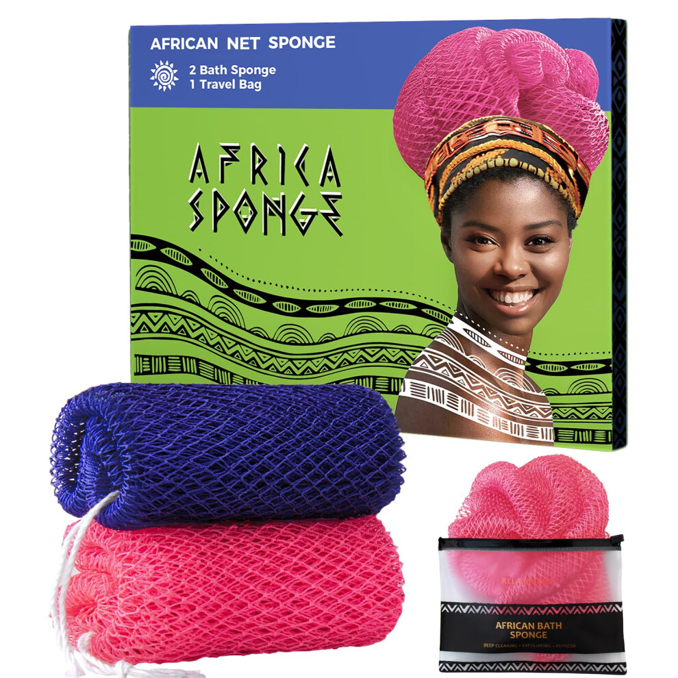 Relaxscene Loofah Sponge African Net Authentic - 2 Pieces Real African Exfoliating Sponge With Knots