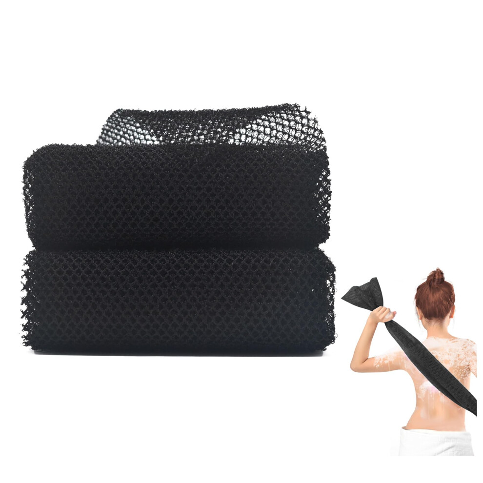 Chongning African Exfoliating Net Bath Sponge Body Scrubber And Back Smoother For Daily Use, 8030Cm (Black+Black)