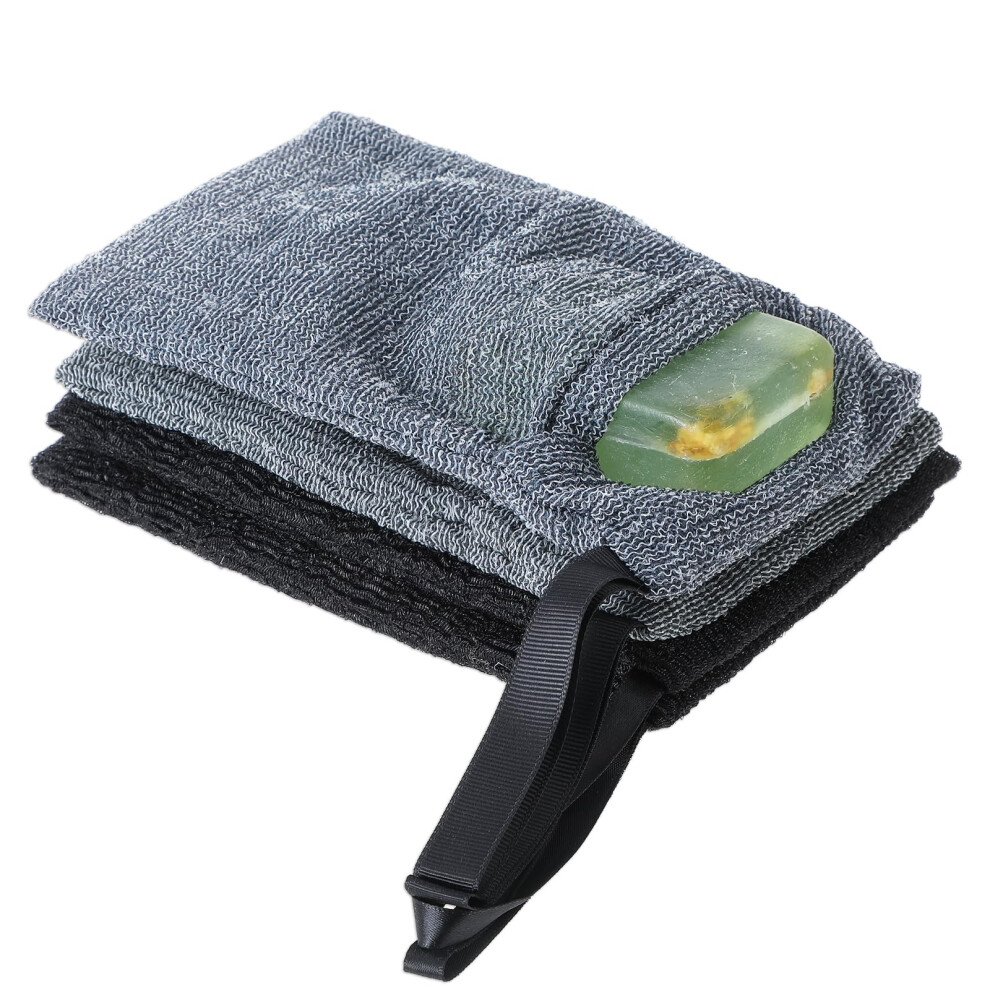 Aeaocvo Gray/Black 4 Pcs Exfoliating Soap Bag, Soap Scrubber Pouch, Double Layer Thicken Foam Net Soap Saver, Body Scrubber Rough Sponge Exfoliator