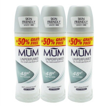 Mum Unperfumed Roll On Deodorant 50 ml Pack of 3 | 48hr Sweat & Odour Protection | Alcohol-Free Antiperspirant for Women & Men | Fragrance-Free