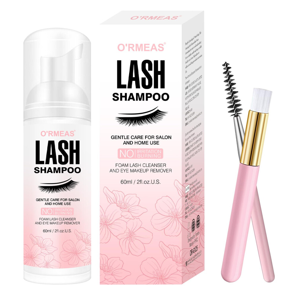 O'rmeas Lash Shampoo, 60Ml + Foam + Wand + Brush, Lash Remover, Eyelash Remover For Extensions, Eyelash Shampoo Foam Bath, Deep Makeup Remover