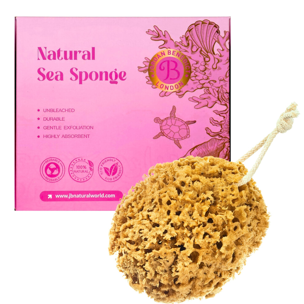Jordan Benedict Natural Sea Sponge, Unbleached Honeycomb Shower Sponge, Body Sponge On A Rope, Exfoliating Bath Sponge