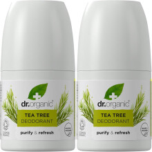 Dr Organic Tea Tree Deodorant Pack of 2 x 50ml - Roll On, Aluminium Free, Natural Deodorant, Vegan, Paraben & SLS-Free, Certified Organic, 50ml