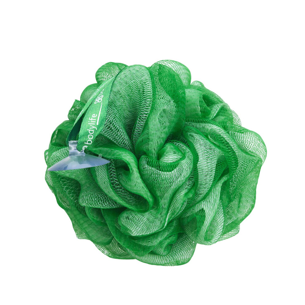 Bodylife Body Buffer, Puff, Exfoliating Bath & Shower Body Pouf, Scrunchie, Body Scrubber Green & White 55G