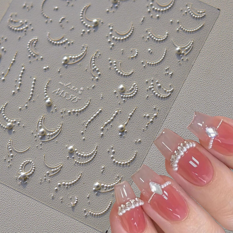Jmeowio 3D Embossed Pearl Line Nail Art Stickers Decals Self-Adhesive 5D Nail Supplies Nail Art Design Decoration Accessories 1 Sheets