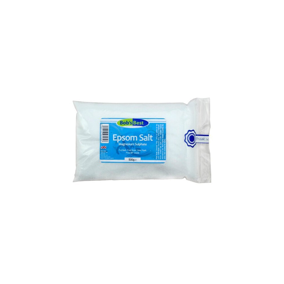 Bob's Best Pure Epsom Salts 500 Grams For Bath Or Foot Soak - Bp Grade Magnesium Sulphate Supports Muscle Recovery