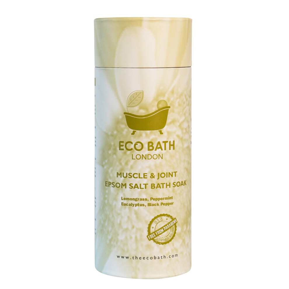 Eco Bath London Muscle & Joint Epsom Salt Bath Soak - Tube 1Kg, Magnesium Bath Salts Infused With Lemongrass, Peppermint, Eucalyptus
