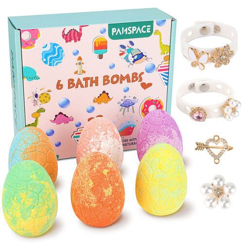 Bath Bombs for Kids, Panspace 6 Pack Dino Egg Kids Bath Bombs with Surprise Inside