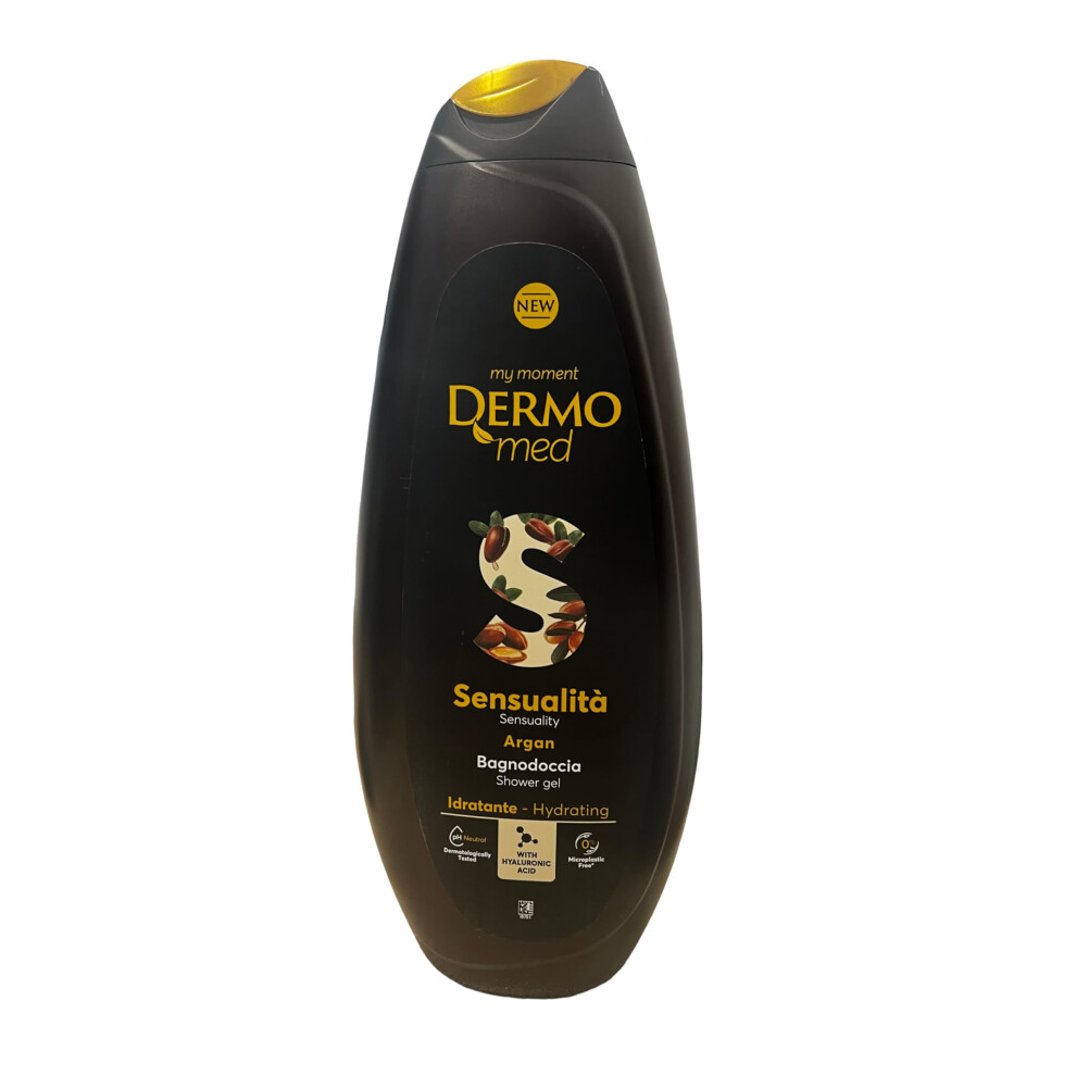 Dermomed , Argan Shower Bath, Is Skin-Friendly And Soft, With Hyaluronic Acid, 100% Made In Italy, Ph Value 5.5, Dermatologically Tested, 650 Ml Pack