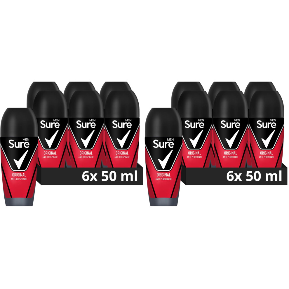 Sure Men Original Roll On Deodorant Antiperspirant With Motionsense Technology For 48 Hour Protection Against Sweat And Odour 50 Ml, Pack Of 12