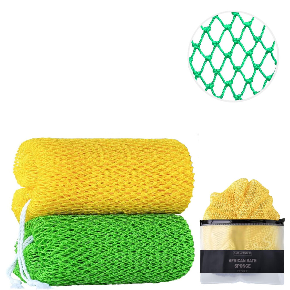 Xianzander 2 Pieces Authentic African Net Sponge - African Bath Sponges With Knots - Exfoliating Scrubber For All Skin Types