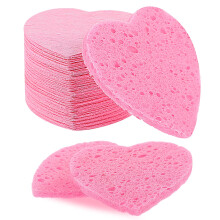 55 Pcs Compressed Facial Sponges Pink Face Sponges Cleansing Heart Cellulose Facial Sponges Exfoliating Face Sponge Natural Face Washing Sponge for