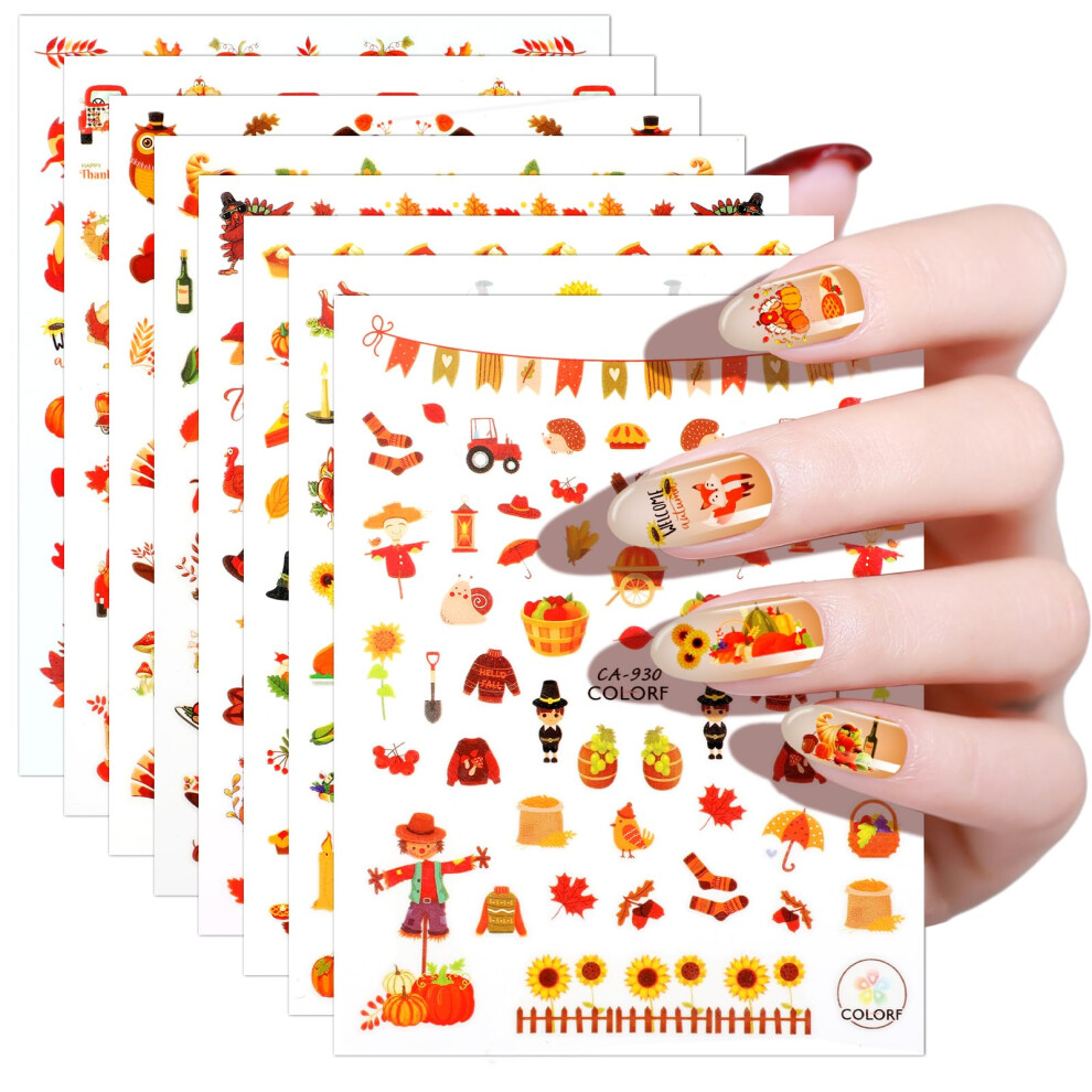 Jsrqt Nail Stickers Fall Autumn Nail Art Stickers Decals Self-Adhesive Design Decoration Manicure Tips Stencil Maple Leaf Thanksgiving Pumpkin Self