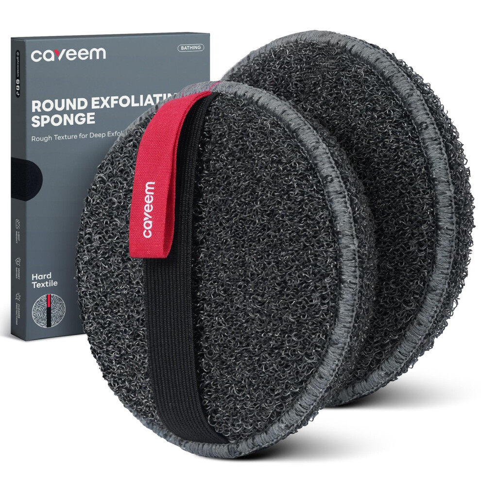 Caveem Round Exfoliating Sponge, Shower Exfoliator Sponge, Body Scrub For Removing Dead Skin, Bath And Body Buffer