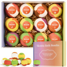 Skonta Bath Bombs Gift Set, 12-Pieces Handmade Fizzy Bubble Bath Bombs, Vegan & Cruelty Free, Perfect for Bubble and Spa Bath