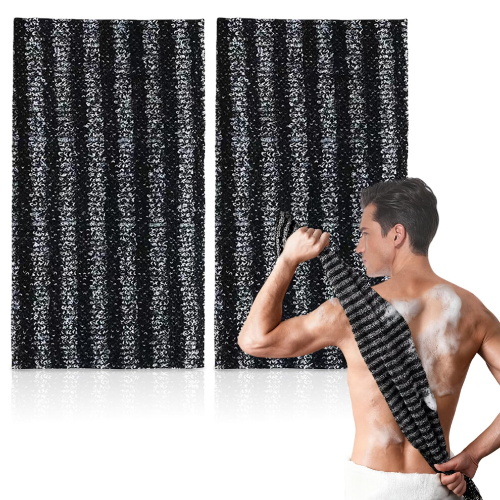Flintronic 2Pcs Japanese Exfoliating Towel, Extra Long Shower Towel For Men Women, Deep Scrub Cloth For Body, Cleaning And Massage