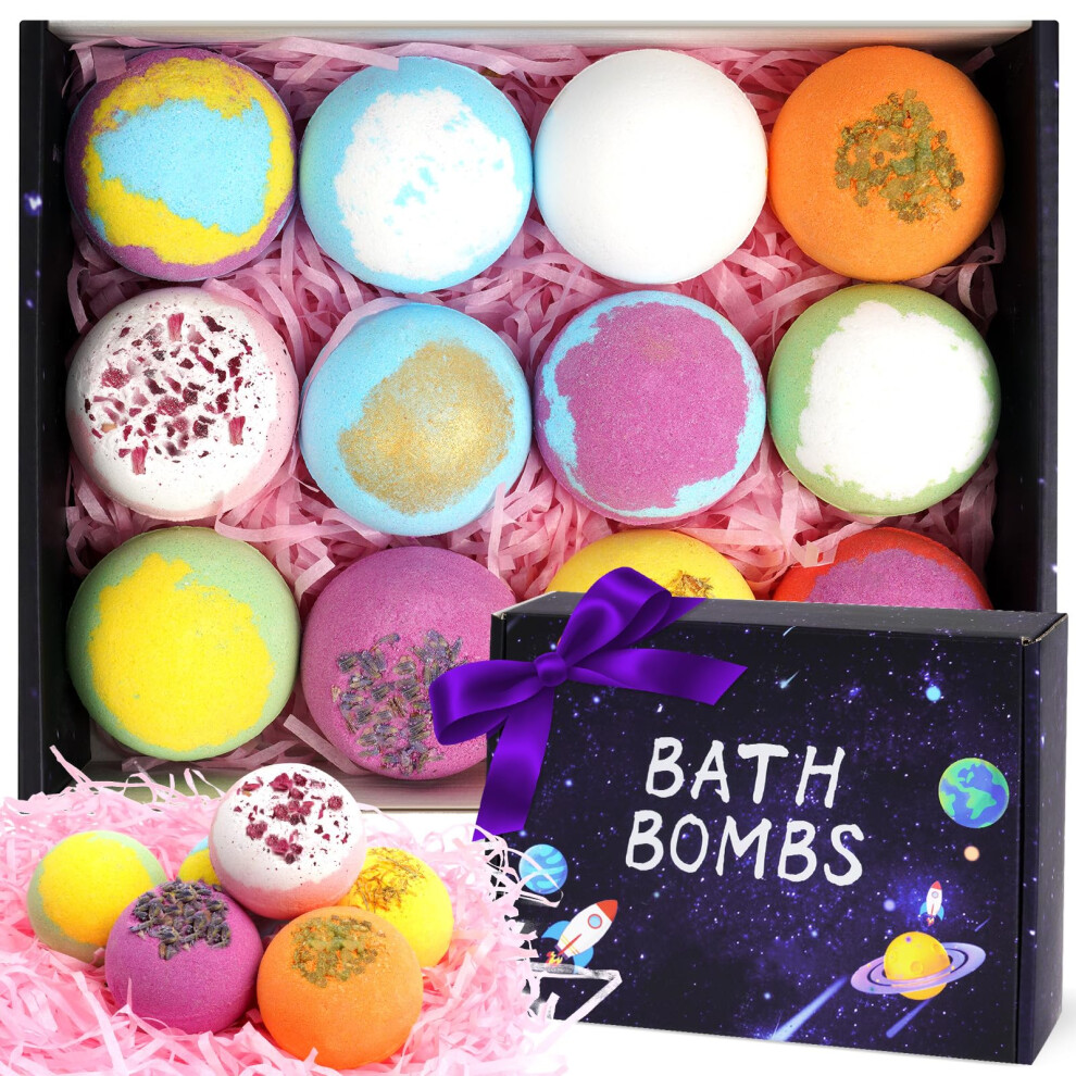 Lophe Bath Bomb Gift Set, 12 Pcs Natural Handmade Bubble Bath Bombs, Organic Bubble Bath Bombs Kit With Essential Oil