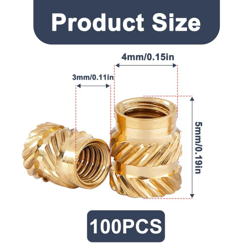 100 PCS M3 Heat Set Inserts, Threaded Inserts for 3D Printing, Brass Knurled Insert Nuts for 3D Components, Secure Fastening for Plastic Parts 1