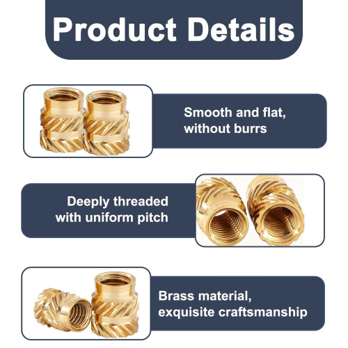100 PCS M3 Heat Set Inserts, Threaded Inserts for 3D Printing, Brass Knurled Insert Nuts for 3D Components, Secure Fastening for Plastic Parts 2