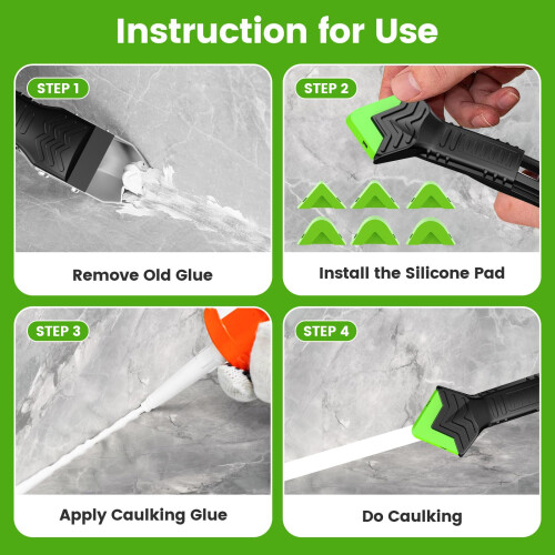 Silicone Caulking Tool Kit, Caulk Remover & Finisher with 6Replaceable Pads 1