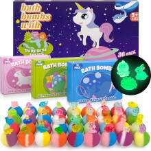 Bath Bombs for Kids with Toy Inside, 36 Pcs Bath Bombs with Glow in The Dark Dinosuar, Animal and Ocean Surprise Inside