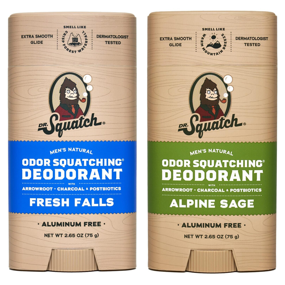 Dr. Squatch Natural Deodorant For Men Â Odor-Squatching Men's Deodorant Aluminum Free - Alpine Sage + Fresh Falls (2 Pack)