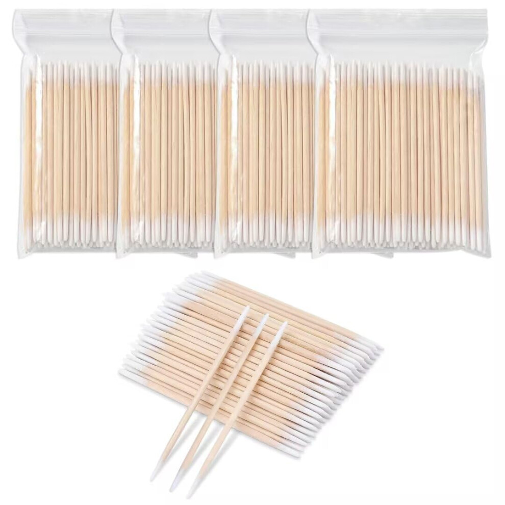 Issang Cotton Buds, 400Pcs Double Pointed Tip Swabs, Wood Handle Small Pointed Tip Head Cotton Sticks For Eyebrow, Eyeline, Tattoo, Beauty, Make-Up