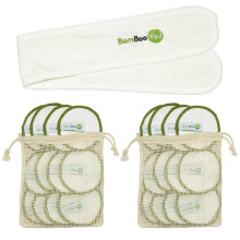 24 pcs Softest Bamboo Reusable Makeup Remover Pads with Cotton Drawstring wash Bags and Amazing Bamboo Makeup Headband to Make Your Beauty Routine