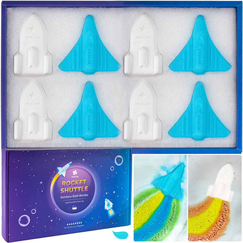 Origlam Rainbow Bath Bombs For Kids Bubble Bath, Bulk Kid Bath Bombs For Toddler Boys Individually Wrapped, Space Shuttle & Rocket Bath Bomb Set
