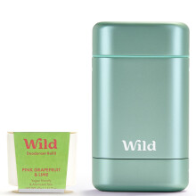 Wild Natural Refillable Deodorant Starter Kit with Aqua Case and Pink Grapefruit & Lime Scented Refill (40g) - Aluminium Free