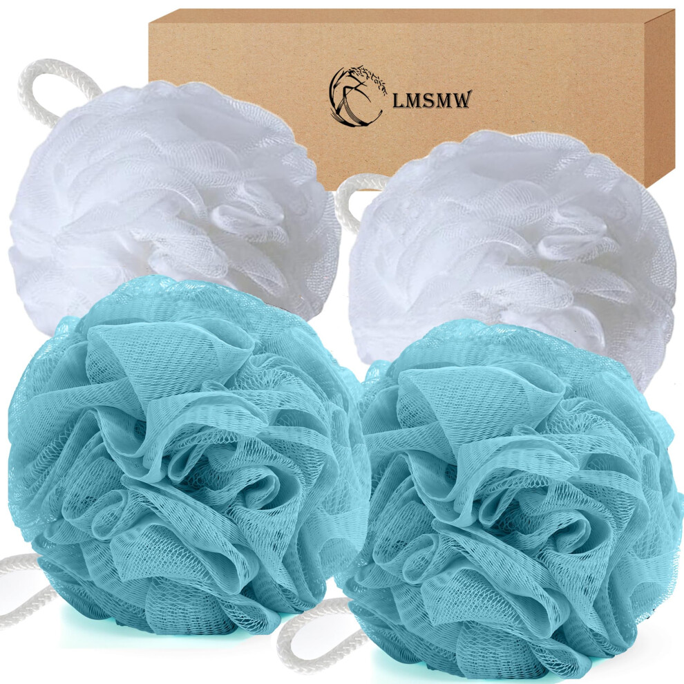 Photos - Bath Sponge LMSMW4 Pack Loofah Sponge, Bath & Body Scrubber Pouf for Women & Men - Extra Gentle Exfoliating Shower Sponge, 2 White + 2 S