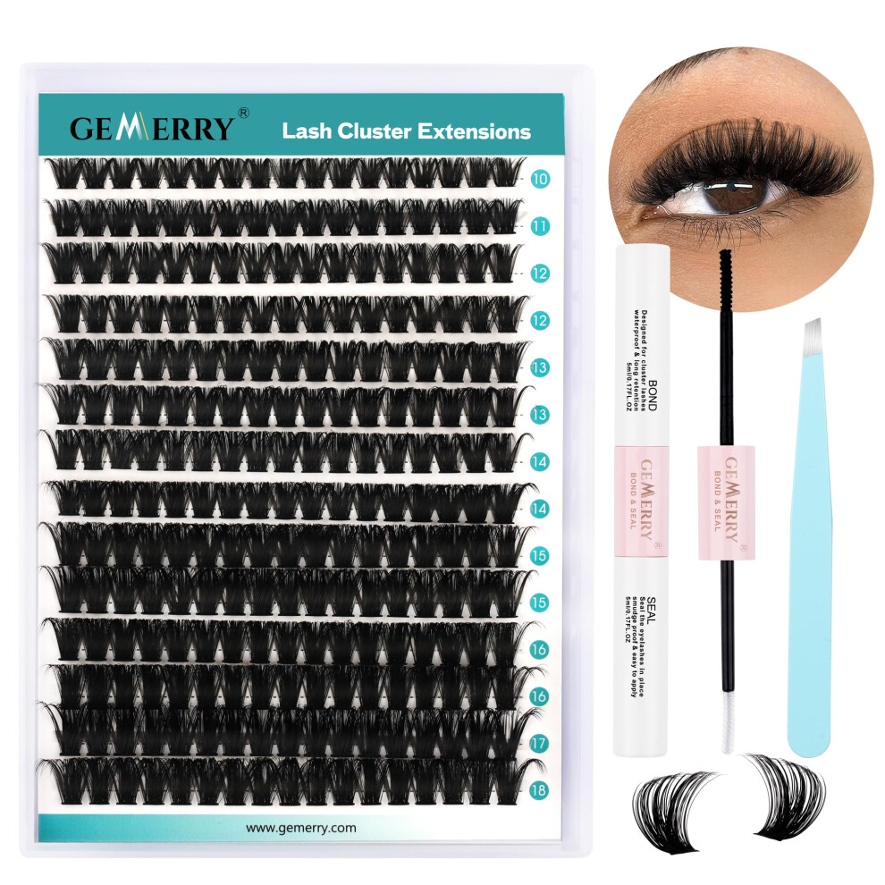 Photos - False Eyelashes GEMERRY DIY Cluster Eyelash Extensions Kit with Lash Bond and Seal and Applicator for Beginners 280 PCS Individual Lash Clus