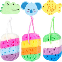 6 Pcs Bath Sponges for Kids, Soft Shower Sponge with Cute Animal Shapes, Family Multipack of Bath Massage Sponges