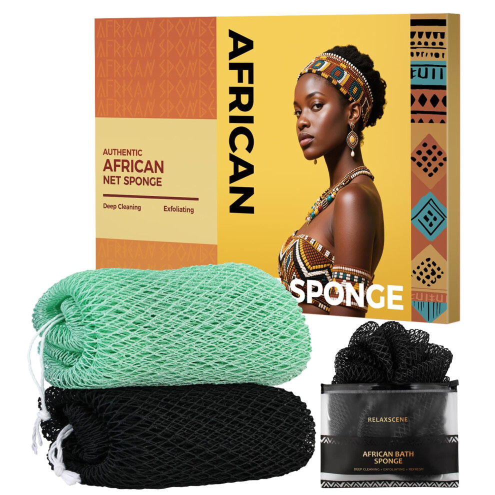 Tcgpro African Net Sponge Authentic - 2 Pieces Body Back Scrubber Bath Sponge With Knots - Afro Loofah Exfoliator Wash Cloth
