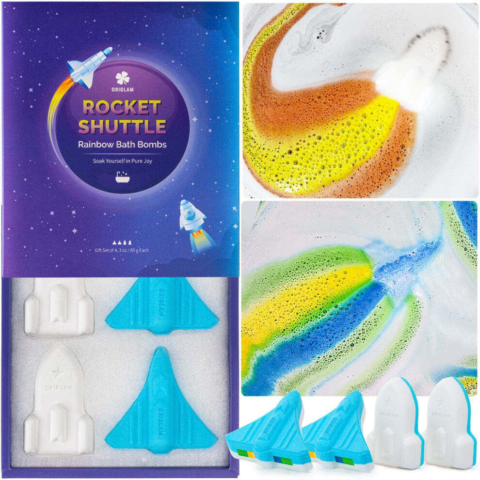 Origlam Space Rocket Bath Bombs For Boys, 4 Xl Rainbow Bath Bombs For Kids Bubble Bath, Natural & Organic Kid Bath Bomb With Surprise Colors Inside
