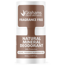 Grahams Natural Fragrance Free Mineral Deodorant - Aluminum Free Deodorant for Men & Women - All-Day Odor Protection - Safe for Sensitive Skin, 60ml