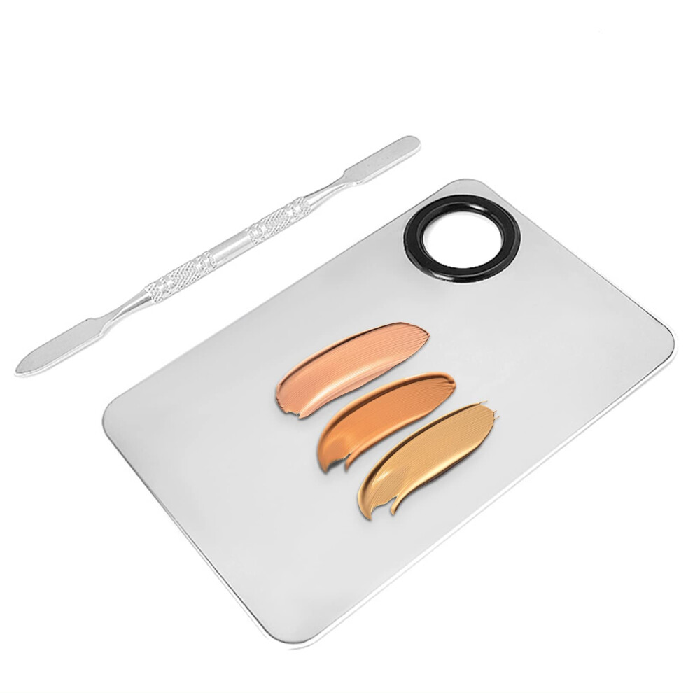 Rowwait 1Pcs Makeup Mixingpalette Set,Stainless Steel Cosmetic Makeuppalette,Makeup Spatula&Cosmetic Makeups Palette,Foundation Mixing Palette For Mixing