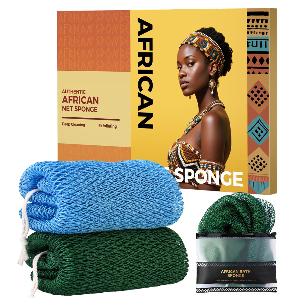 Tcgpro African Net Sponge Authentic - 2 Pieces Body Back Scrubber Bath Sponge With Knots - Afro Loofah Exfoliator Wash Cloth