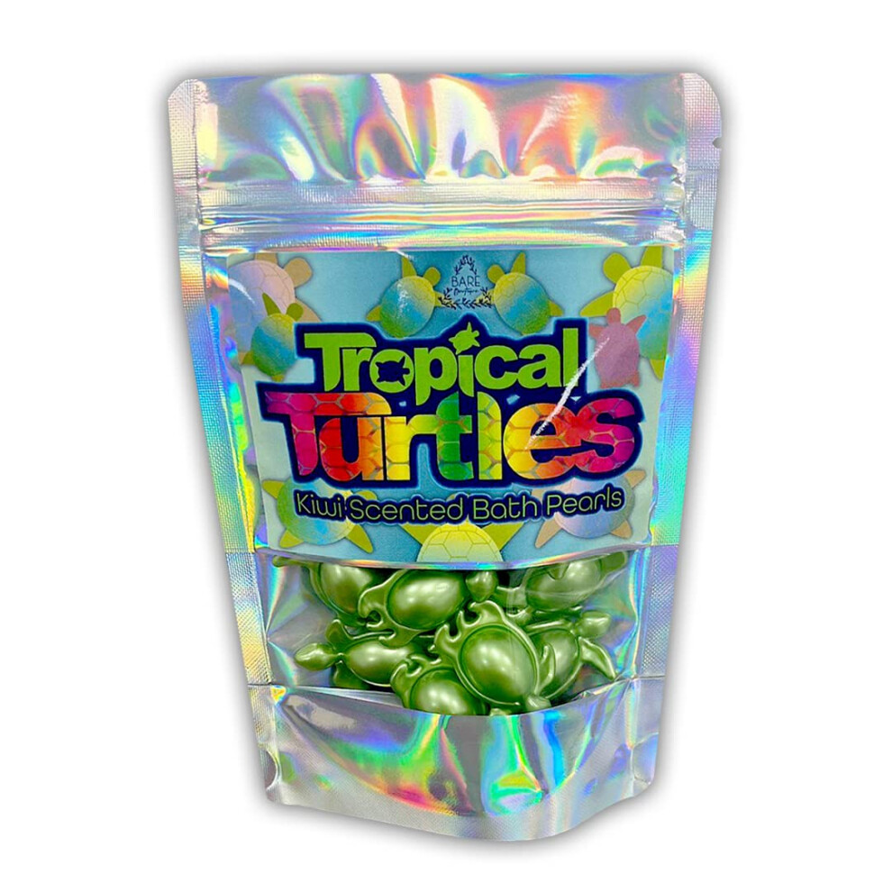 Bare Boutique Tropical Turtles. 15 Kiwi Scented Bath Oil Pearls. Turtle Themed Gift. Ideal Small Gift, Stocking Filler, Advent Calendar Filler. Bath Oil Pearls.
