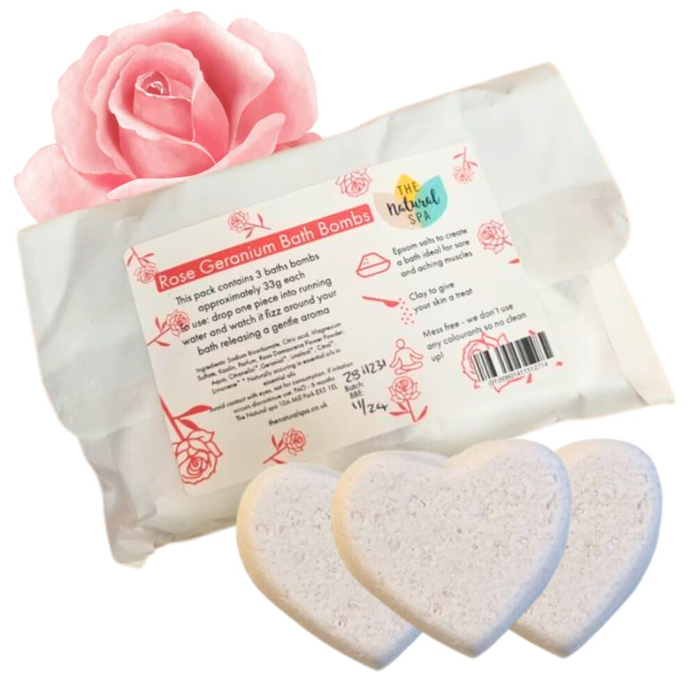 The Natural Spa | Aromatherapy Bath Bombs | Calming & Rejuvenating Soak | Rose Geranium Essential Oils, Epsom Salts & Clay